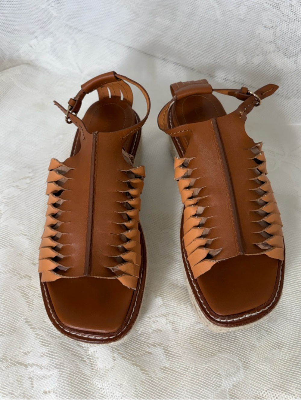 Ulla Johnson Valencia Twisted Contrast Leather Platform Espadrille Sandal US 7